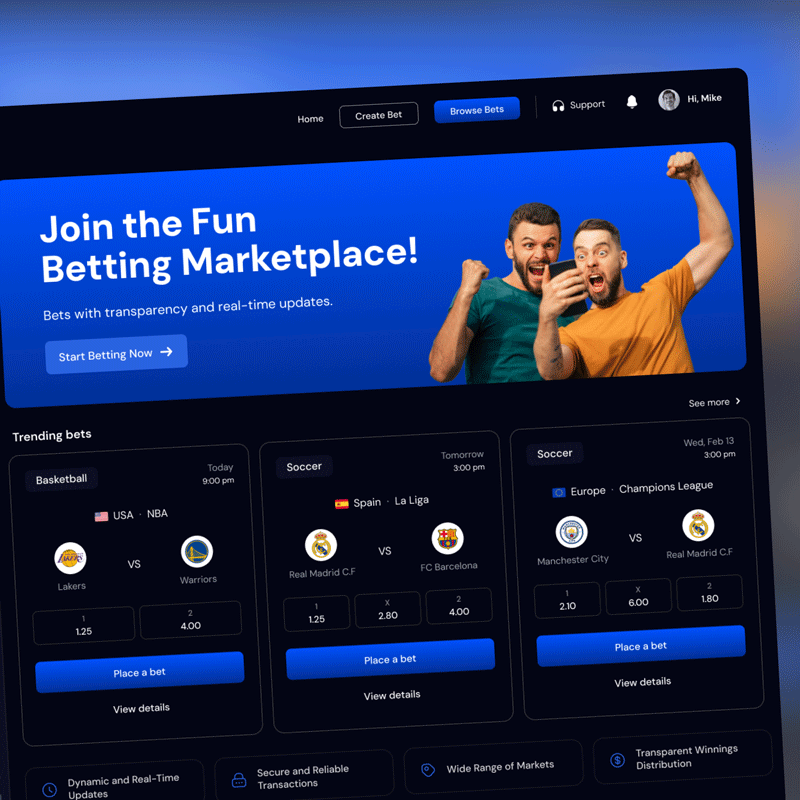 UI/UX case study for a sports betting landing page, showcasing the final homepage design for the BetApp platform.