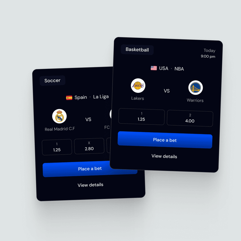 betapp-sports-betting-cards-ui-design UI design of the BetApp sports betting cards, clearly displaying teams, odds, and a call-to-action to place a bet.