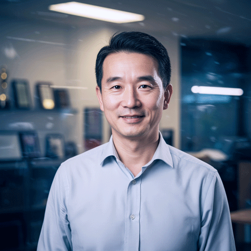 as-genius-user-persona-david-chen-business-owner A professional headshot of an East Asian business owner in his office, representing David Chen, a user persona for the AS Genius case study.