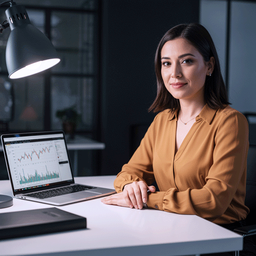 betapp-user-persona-maria-gonzalez-serious-punter A professional LATAM woman in a home office with a laptop showing data, representing Maria Gonzalez, the 'Serious Punter' user persona.