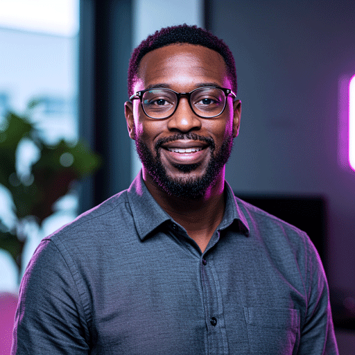 fandemic-app-user-persona-nick-evans-casual-analyst A professional Black man in a modern home office, representing Nick Evans, the 'Casual Analyst' user persona for the Fandemic app.