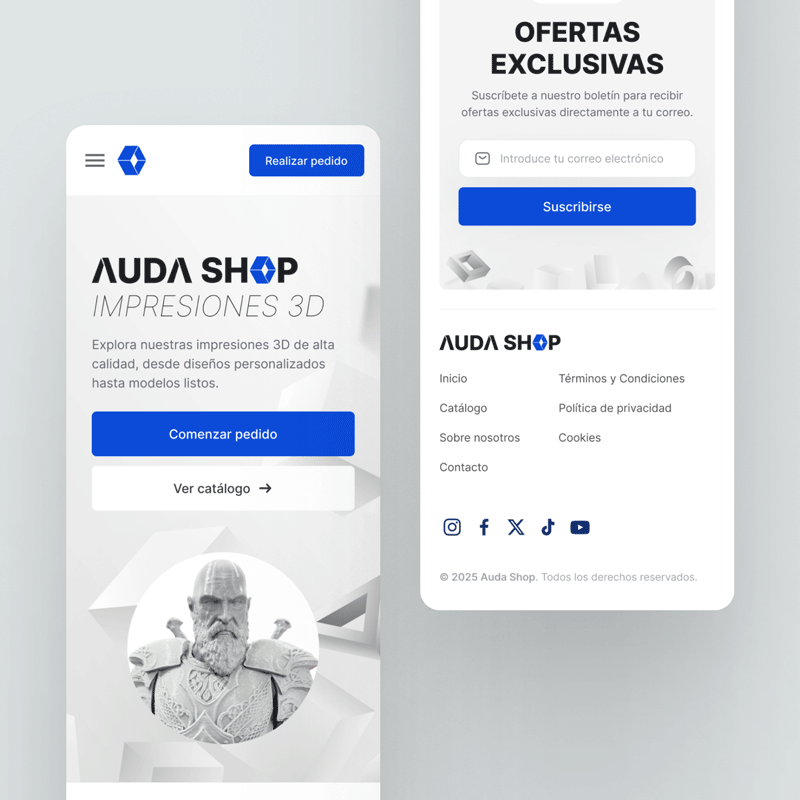 audashop-responsive-mobile-design A mockup of the AUDA SHOP website's responsive design on a mobile screen.